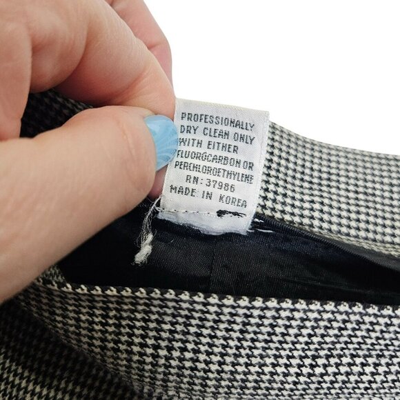 Houndstooth Wool Blend A-Line Skirt Pocket Side Zipper Fish Tail Midi Office 7/8 - Picture 4 of 11
